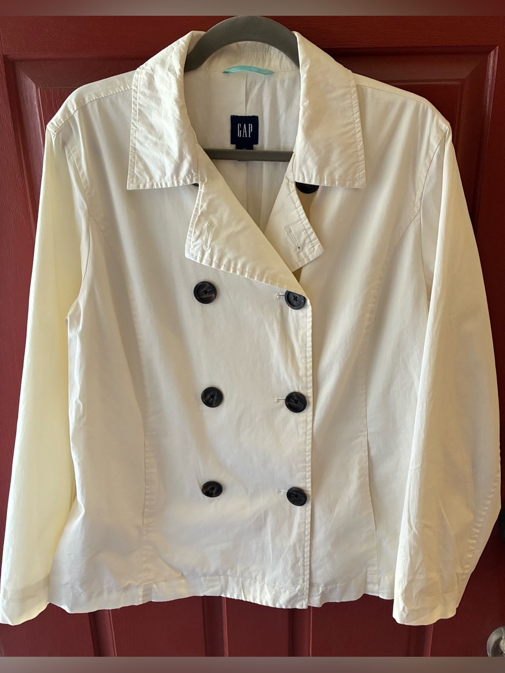 GAP Women's Cream Double Breasted Cotton Blend Jacket Blazer Lightweight XL